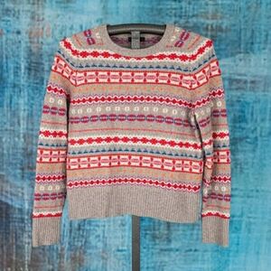J.Crew Women's Fair Isle Sweater MEDIUM 100% Wool Colorful Nordic Holiday Cozy